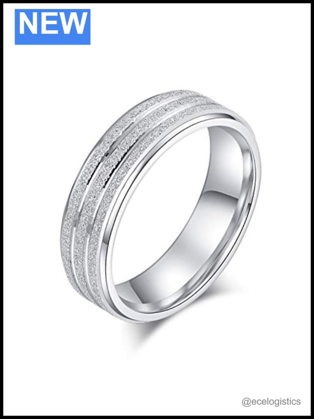 Unisex Comfort Fit Sterling Silver 6mm Sandblasted Finish Ring Grooved Wedding